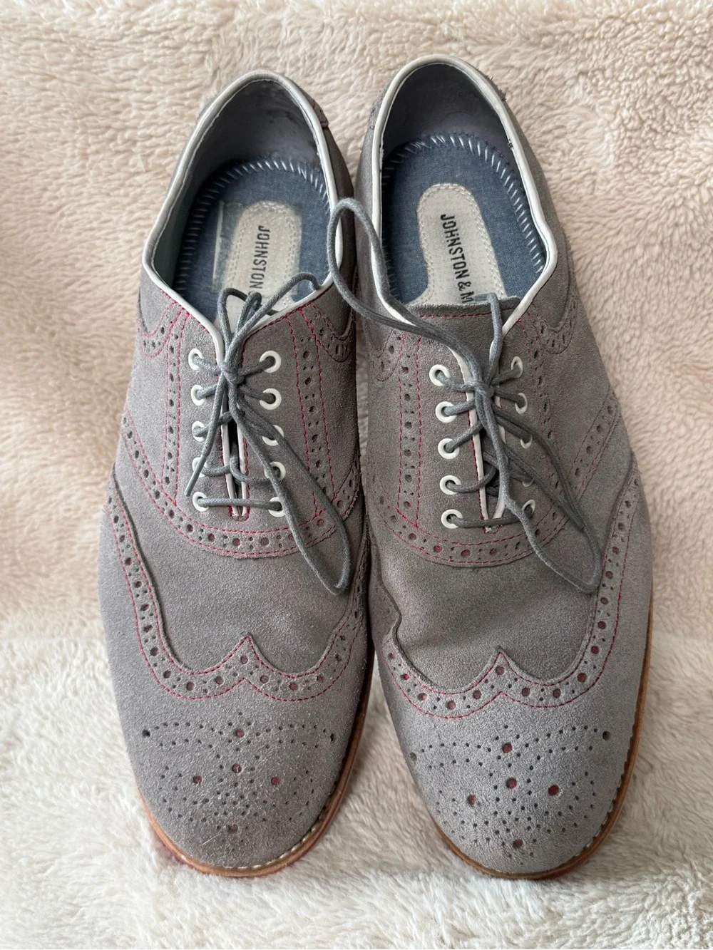 Johnston & Murphy Holden Wingtip Dress Oxfords Grey Suede Sheepskin Men’s 12M